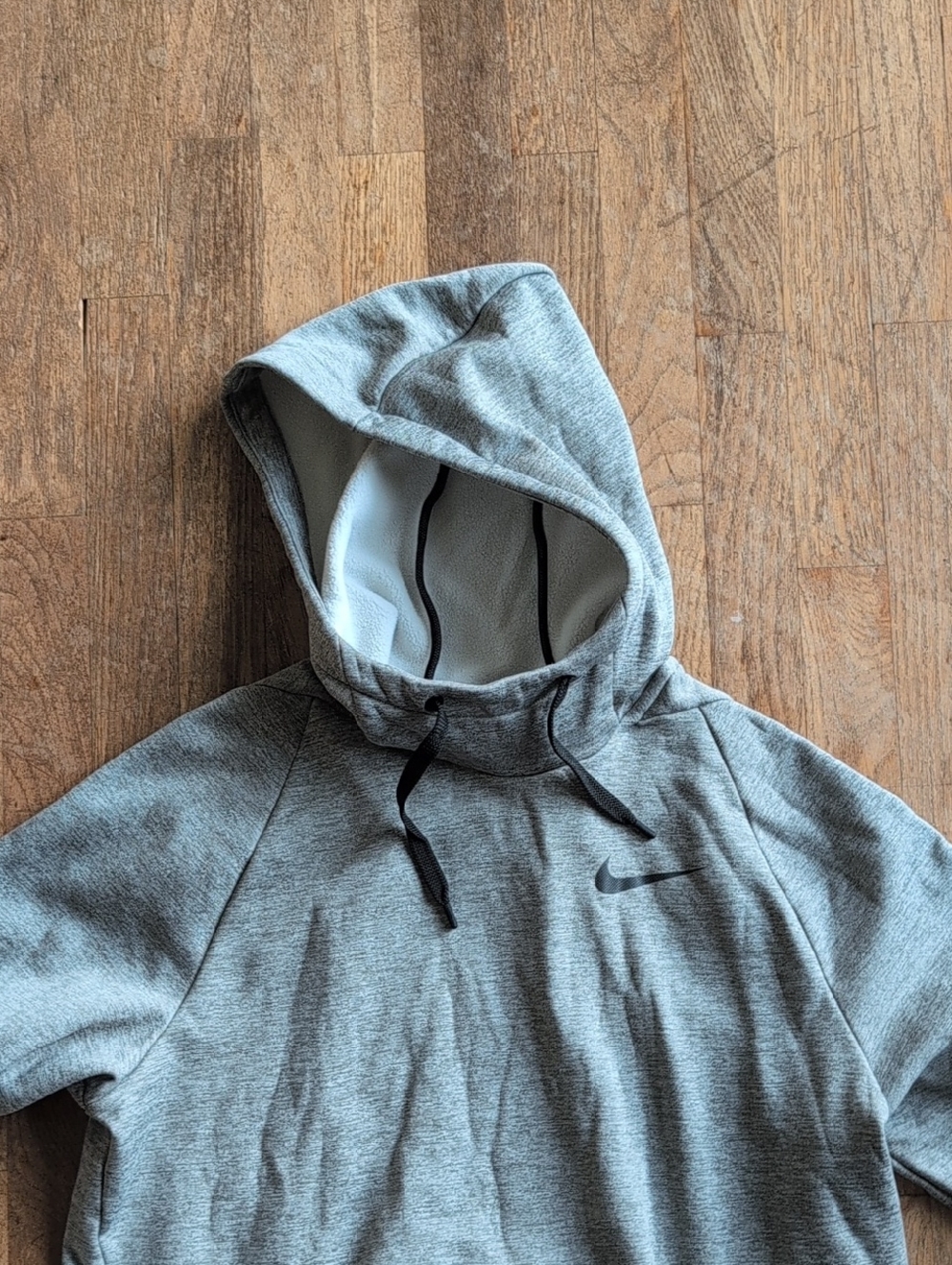 Nike Heather Gray Hoodie with Black Drawstrings